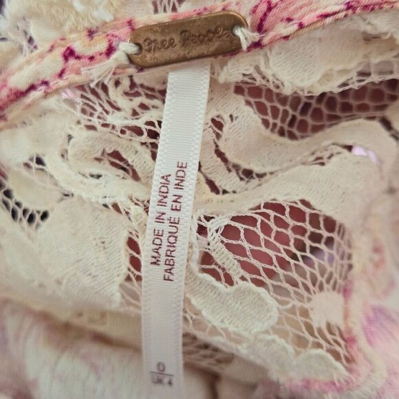 Free People Lucie Mini Dress Tie Open Back Lace Detail Puff Sleeves Size 0 - Picture 10 of 11